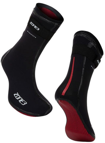 ZONE3 Neoprene Heat-Tech Warmth Swim Socks Black/Red (3.5mm) - waterworldsports.co.uk