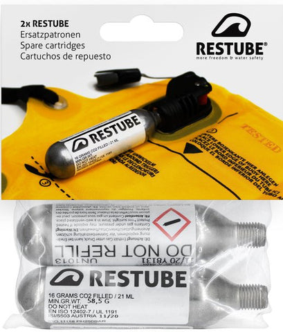 Restube 16g CO2 Cartridge for Restube Active, Extreme, Lifeguard, PFD (2 Pack) - waterworldsports.co.uk